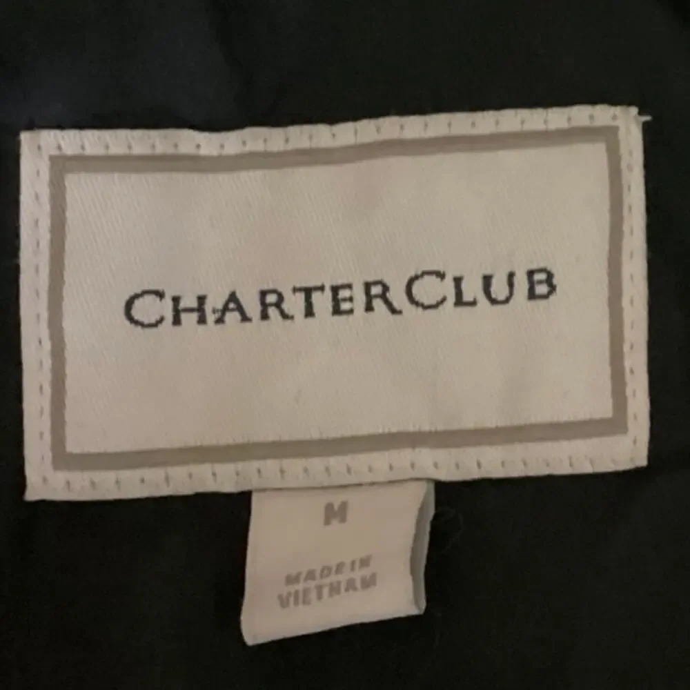 Charter Club Navy Corduroy Trim Snap Buttons Quilted Puffer Coat Jacket Sz M